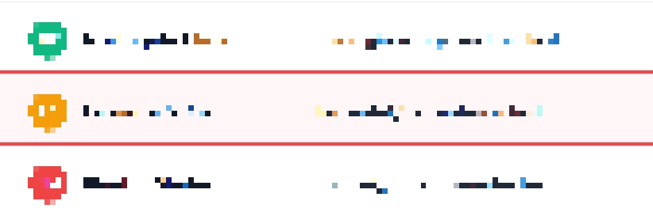 The same rows in the exported PNG: emails pixelated, the failed row outlined, steps numbered